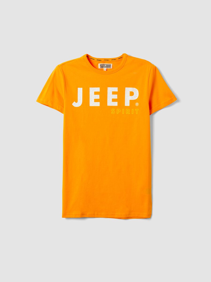 Orange cotton T-shirt for kids, regular fit with print_0