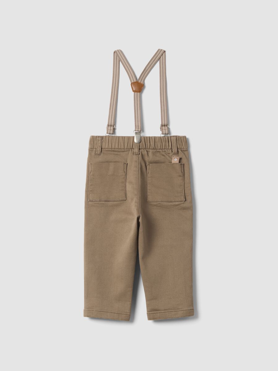 Beige stretch cotton trousers with braces, regular fit_1