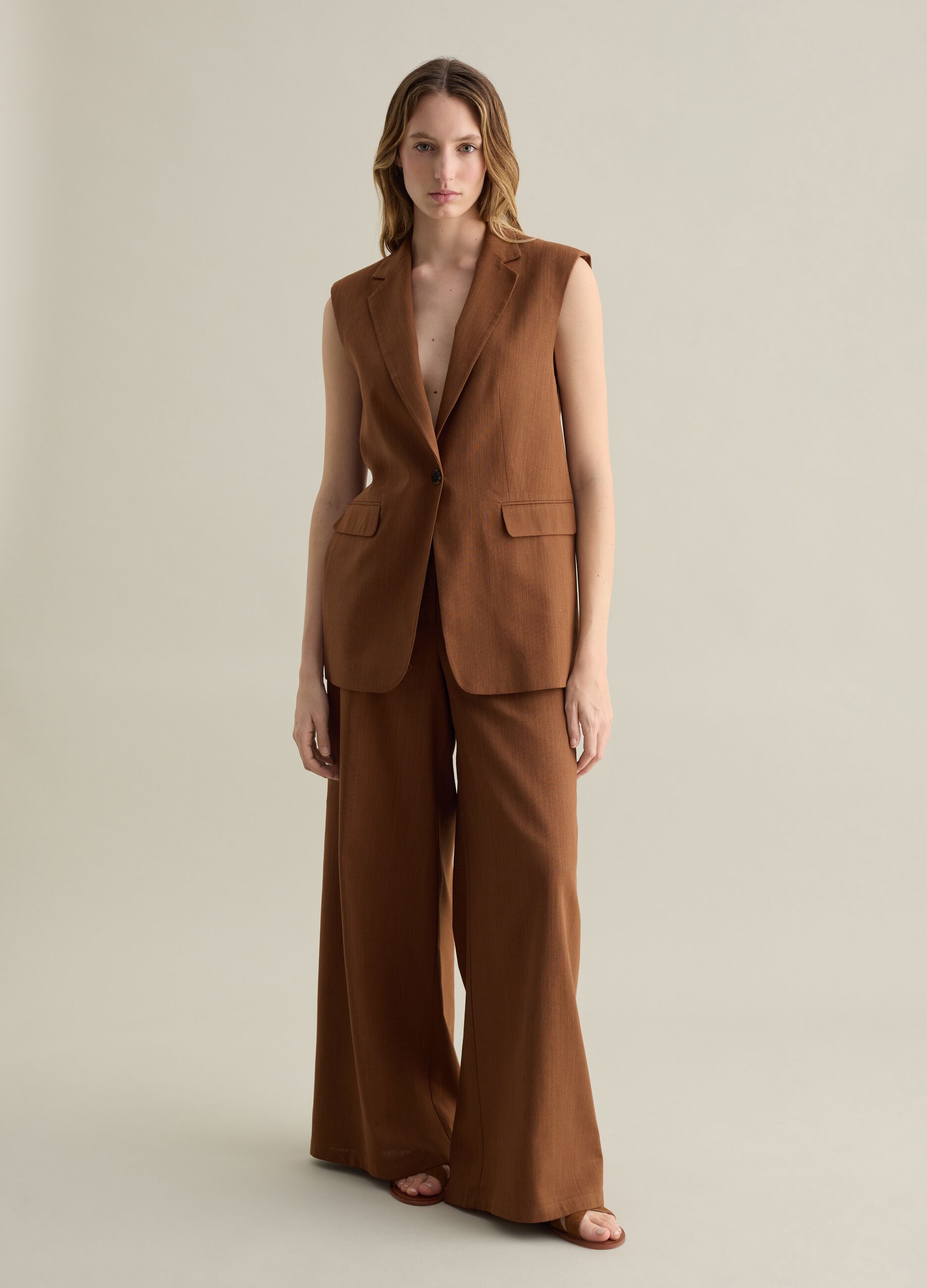 Gilet in cotone e viscosa marrone