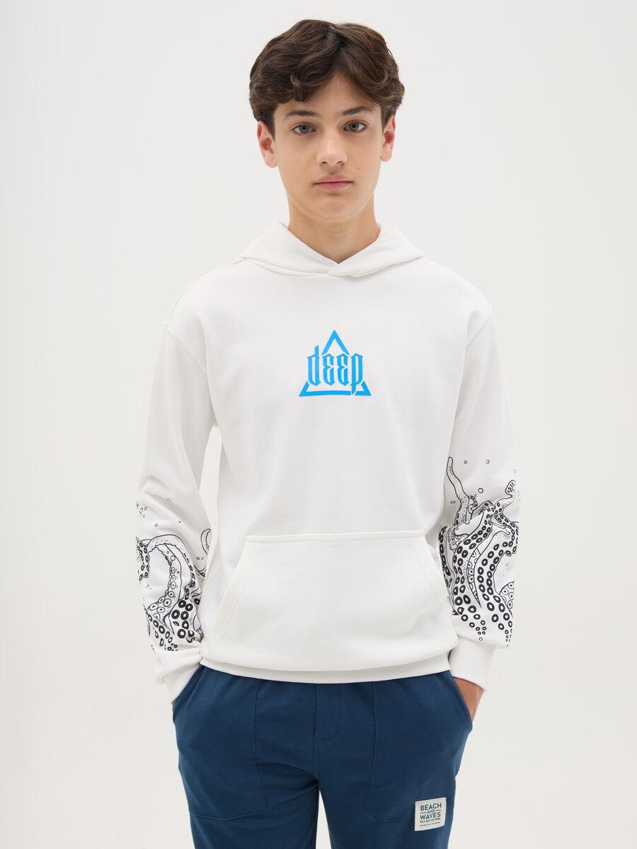White sweatshirt with hood and tentacles print_0