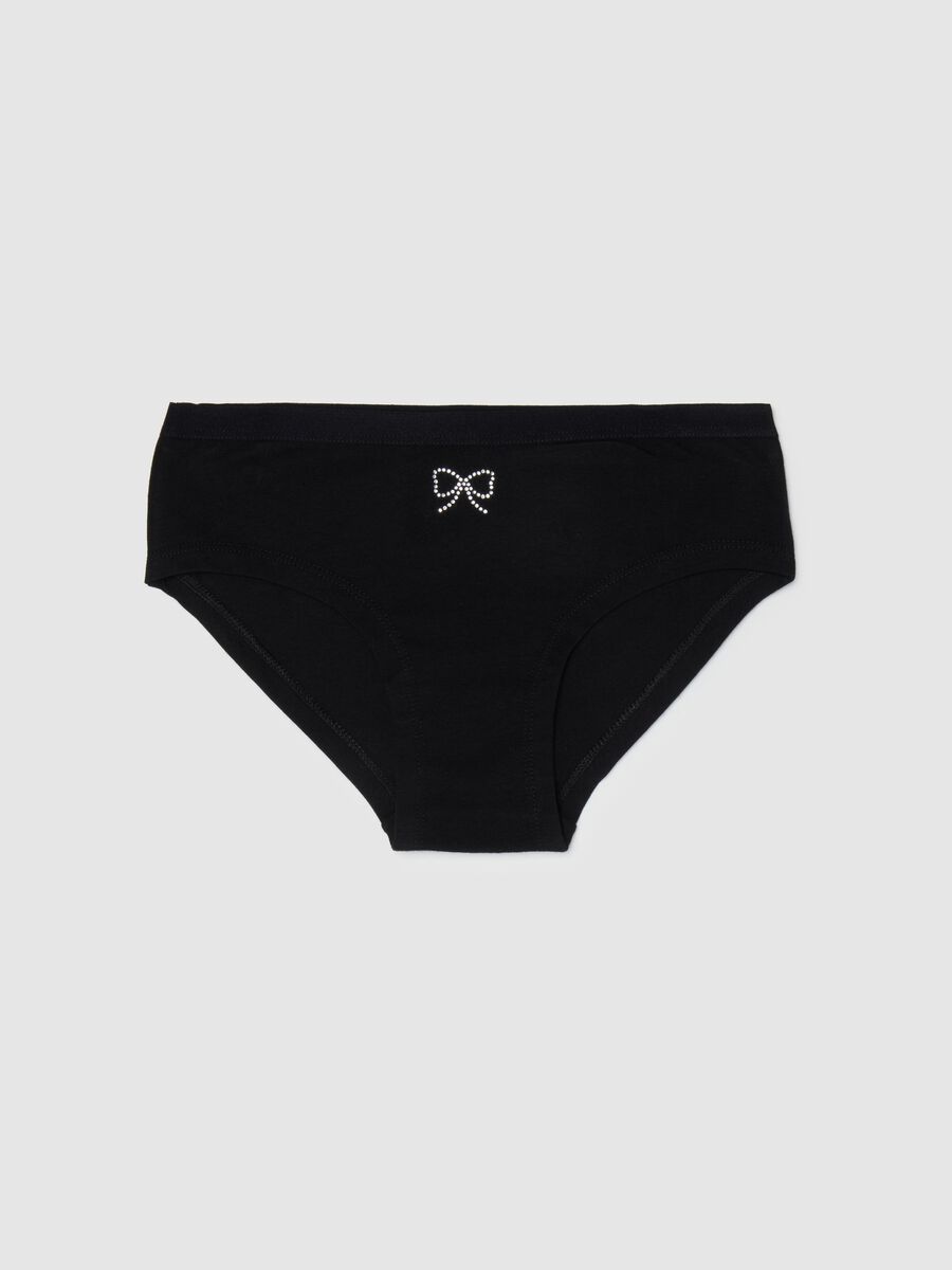 Girls' black cotton knickers, regular fit with bow_0