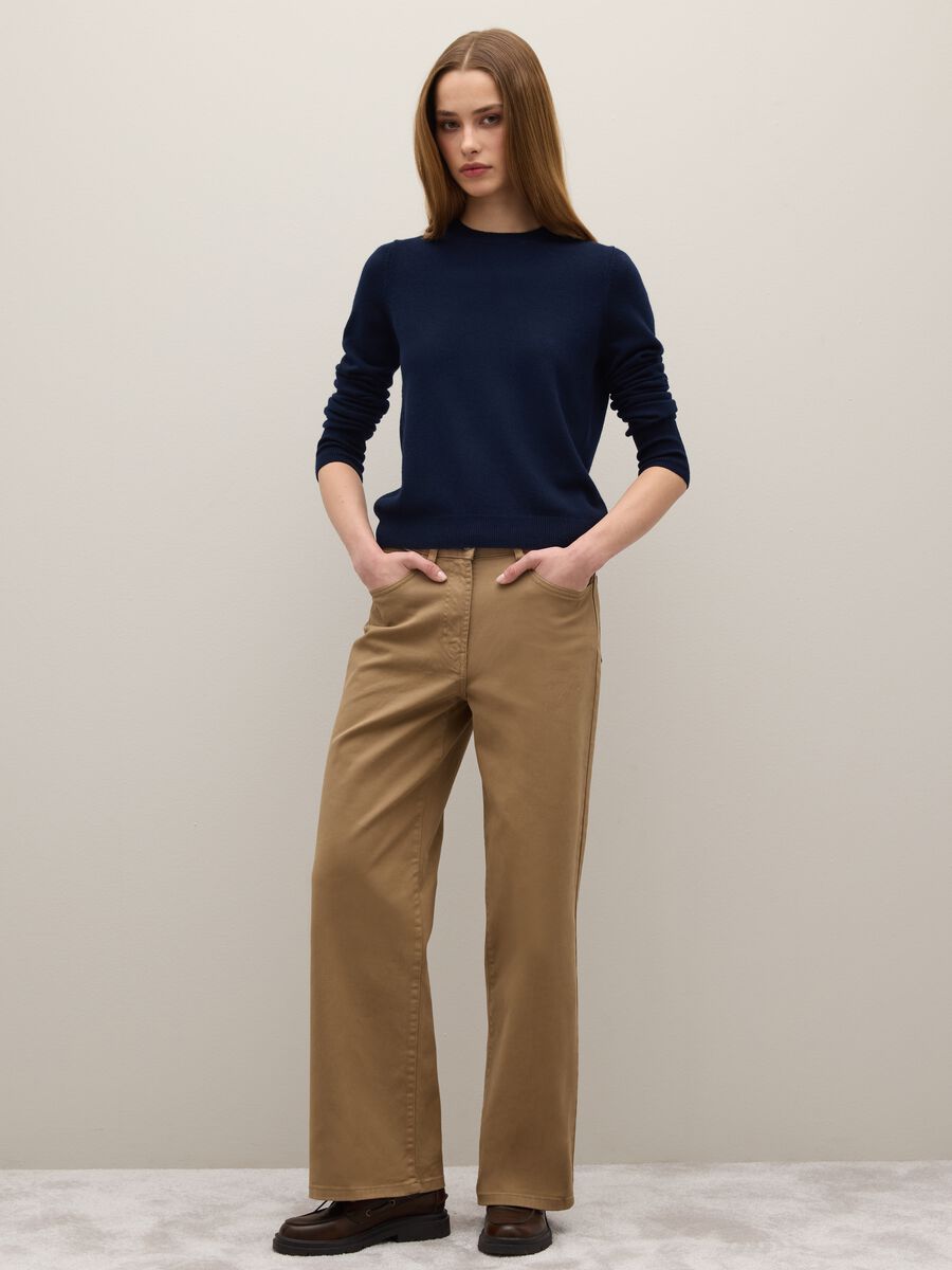 Regular Fit Blue Crew Neck Pure Cashmere Sweater_2