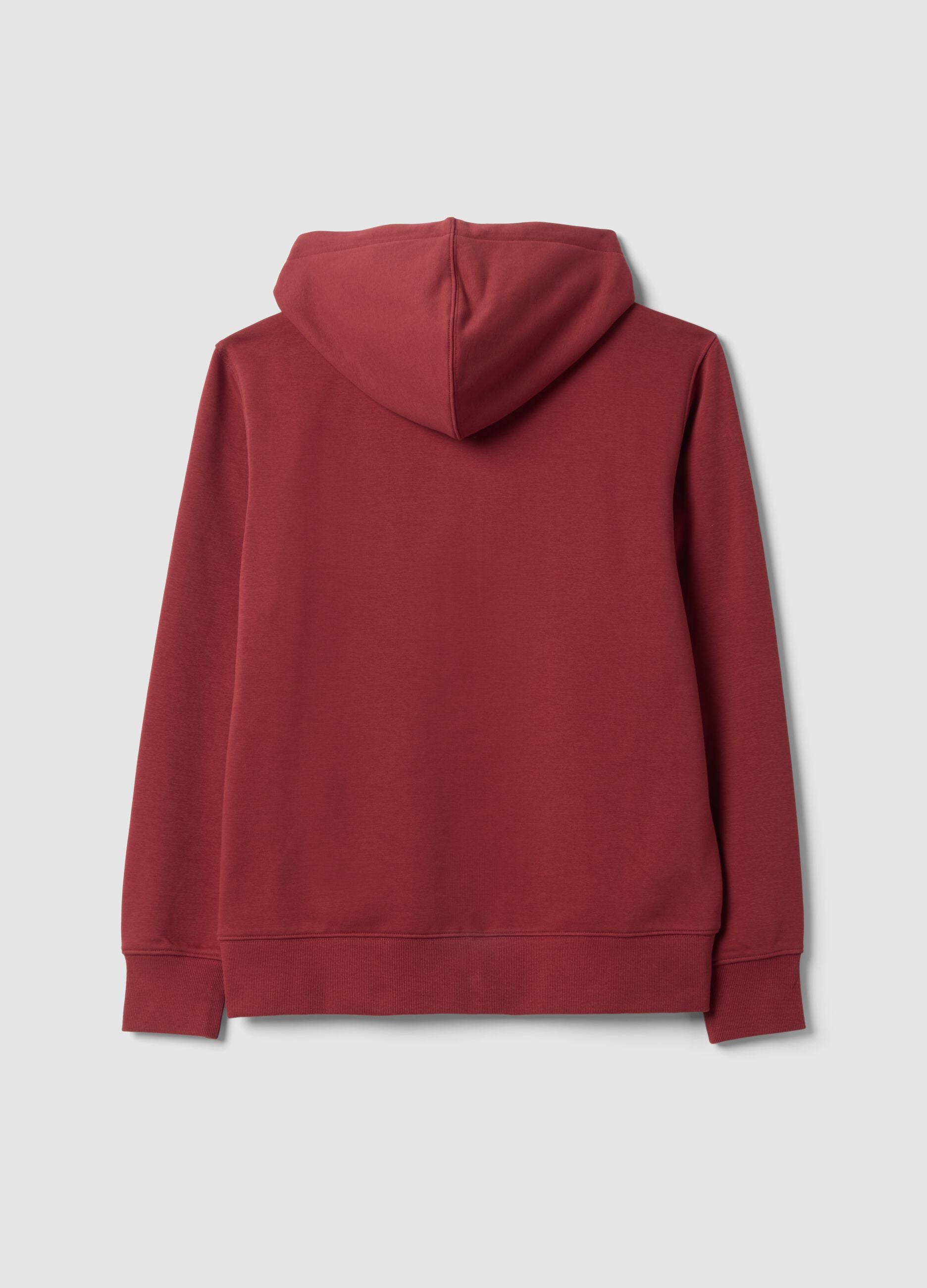 Red cotton-blend hoodie with crew neck