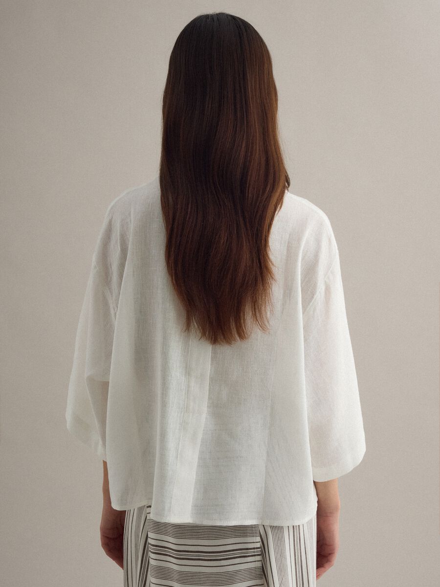 White oversized fit linen blend shirt_3