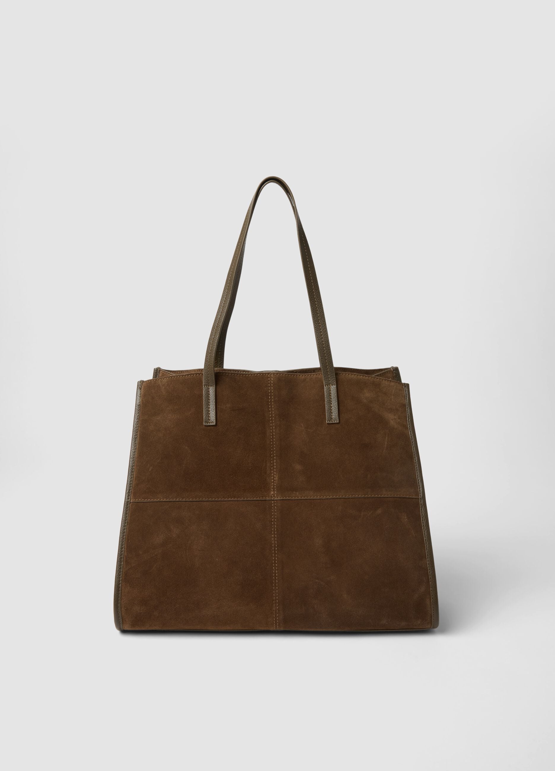 Brown genuine leather handbag with double handles