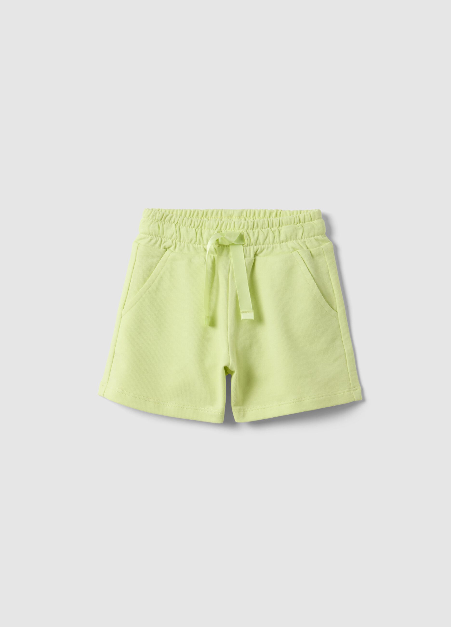 Yellow pure cotton shorts for girls, regular fit