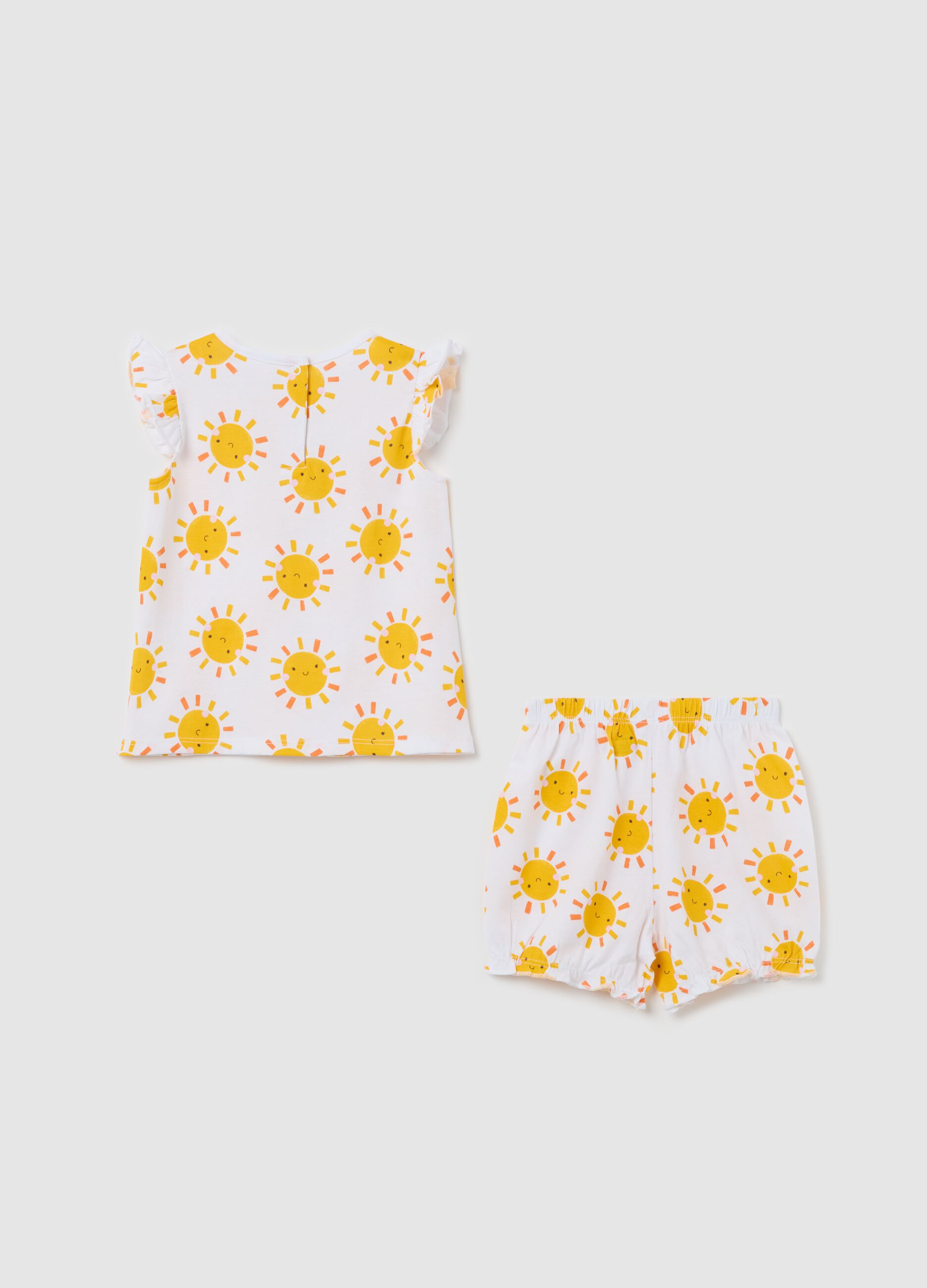 White pyjamas in cotton with sun print