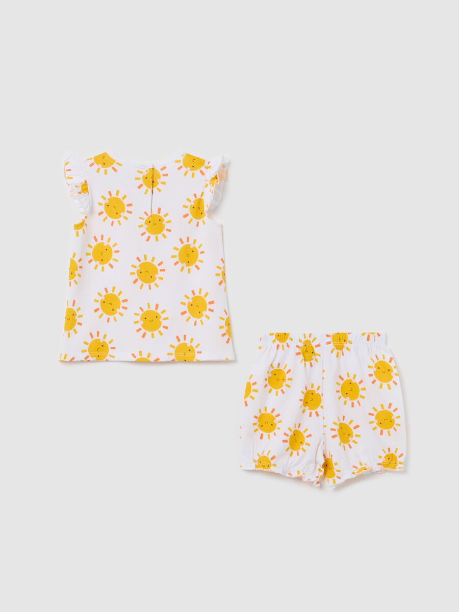 White pyjamas in cotton with sun print_1