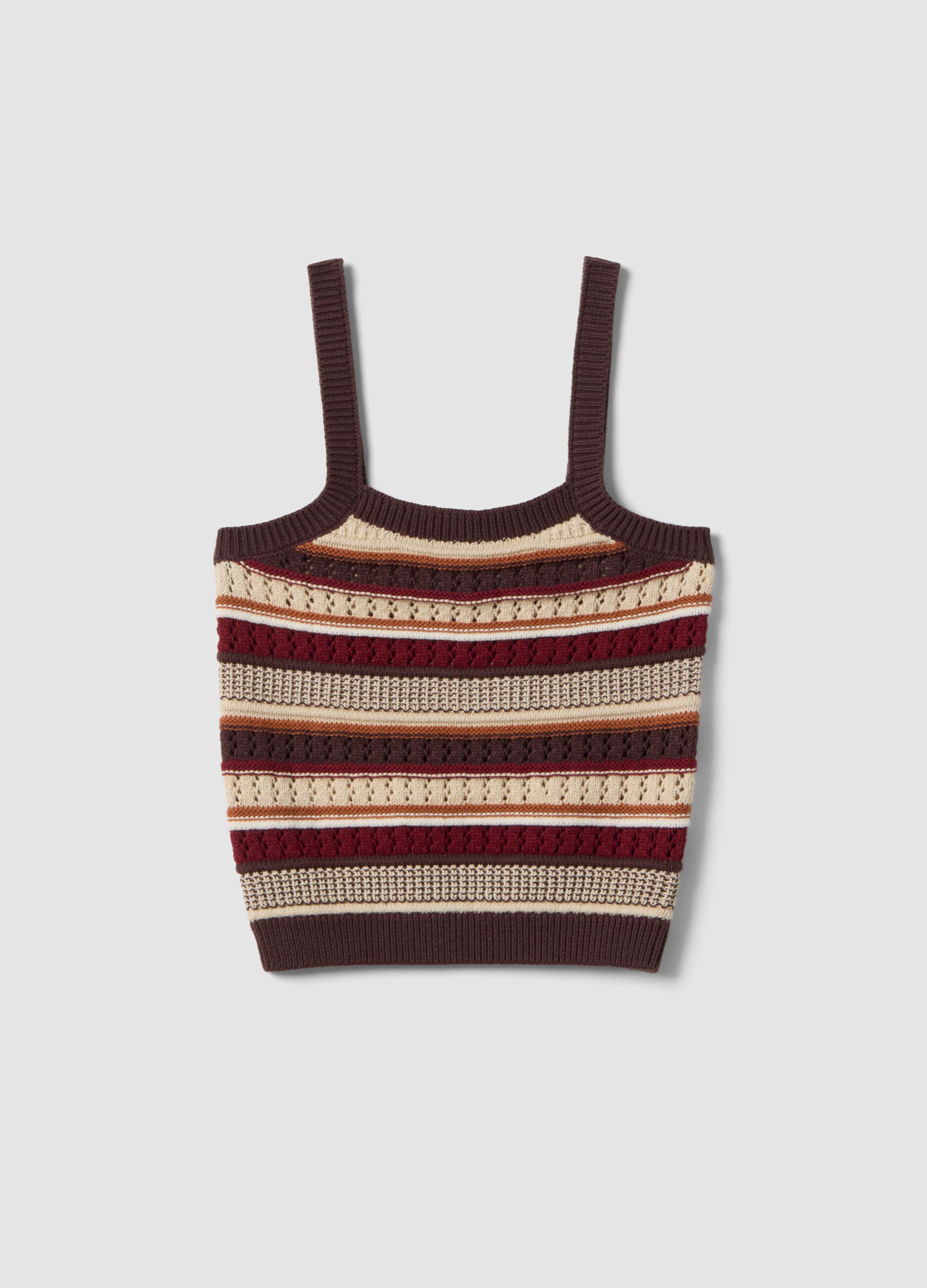Fitted multicolour striped pure cotton vest with thin straps