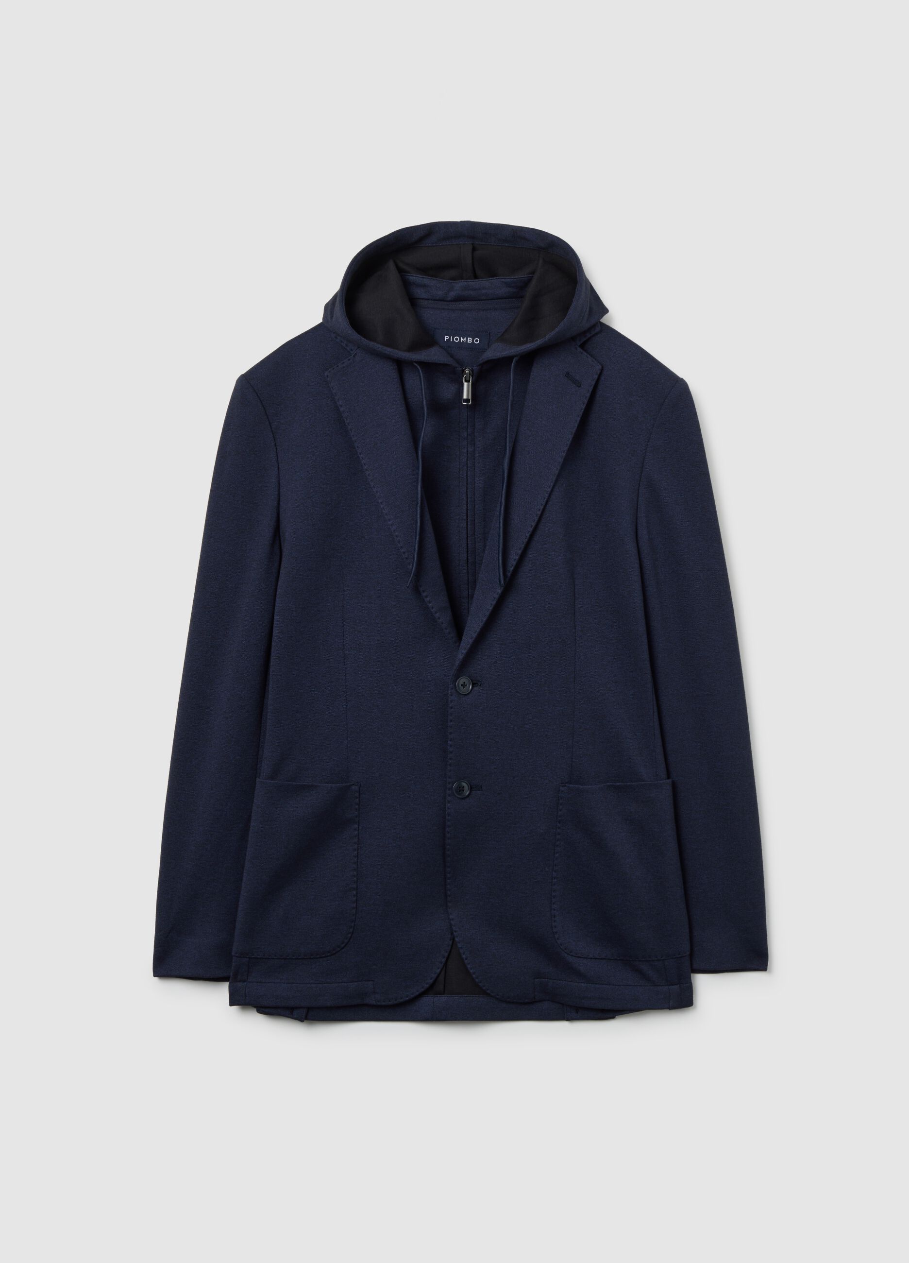 Blue Cotton Blend Regular Fit Blazer
