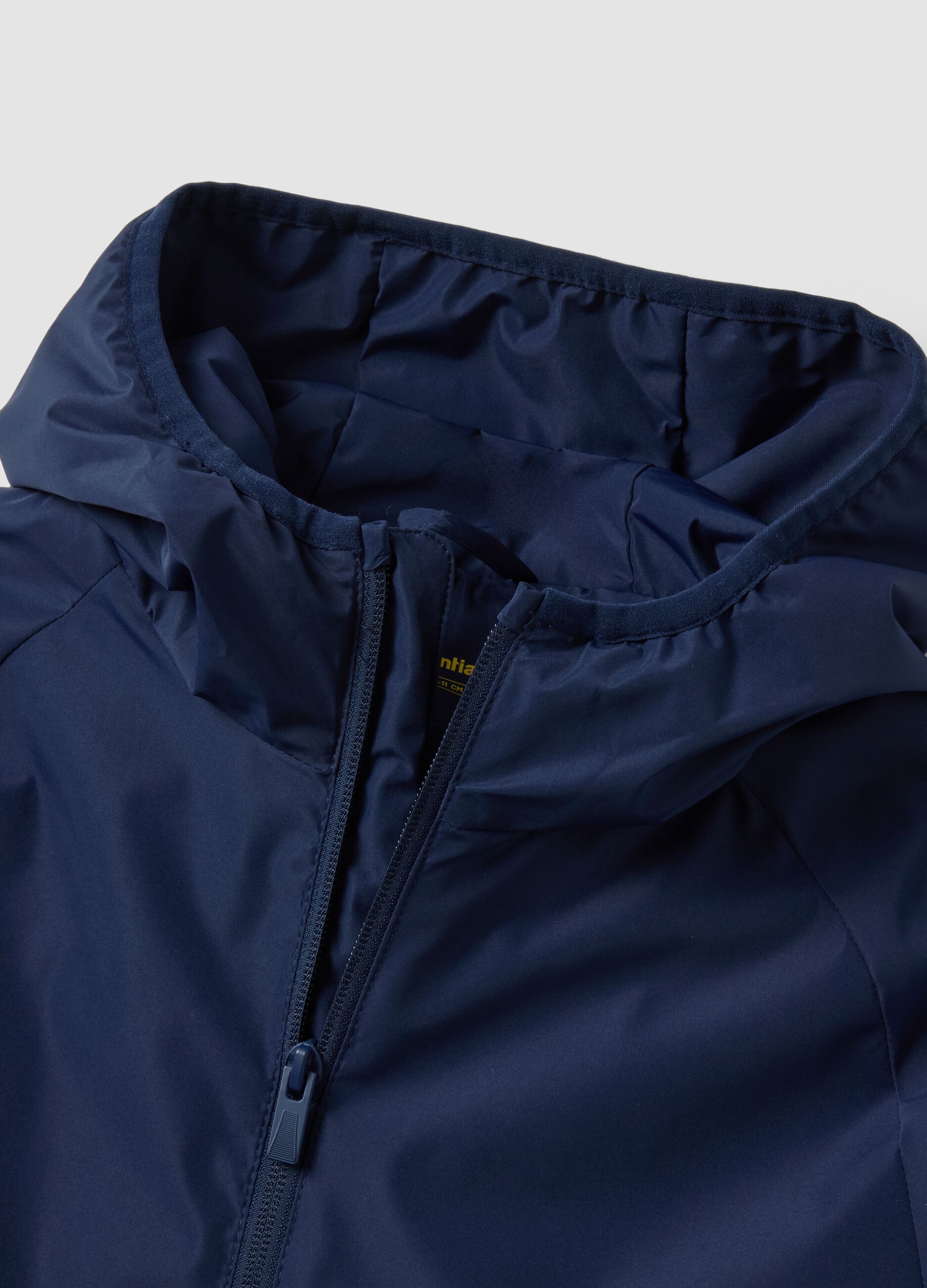 Blue boys&rsquo; rain jacket with hood and zip