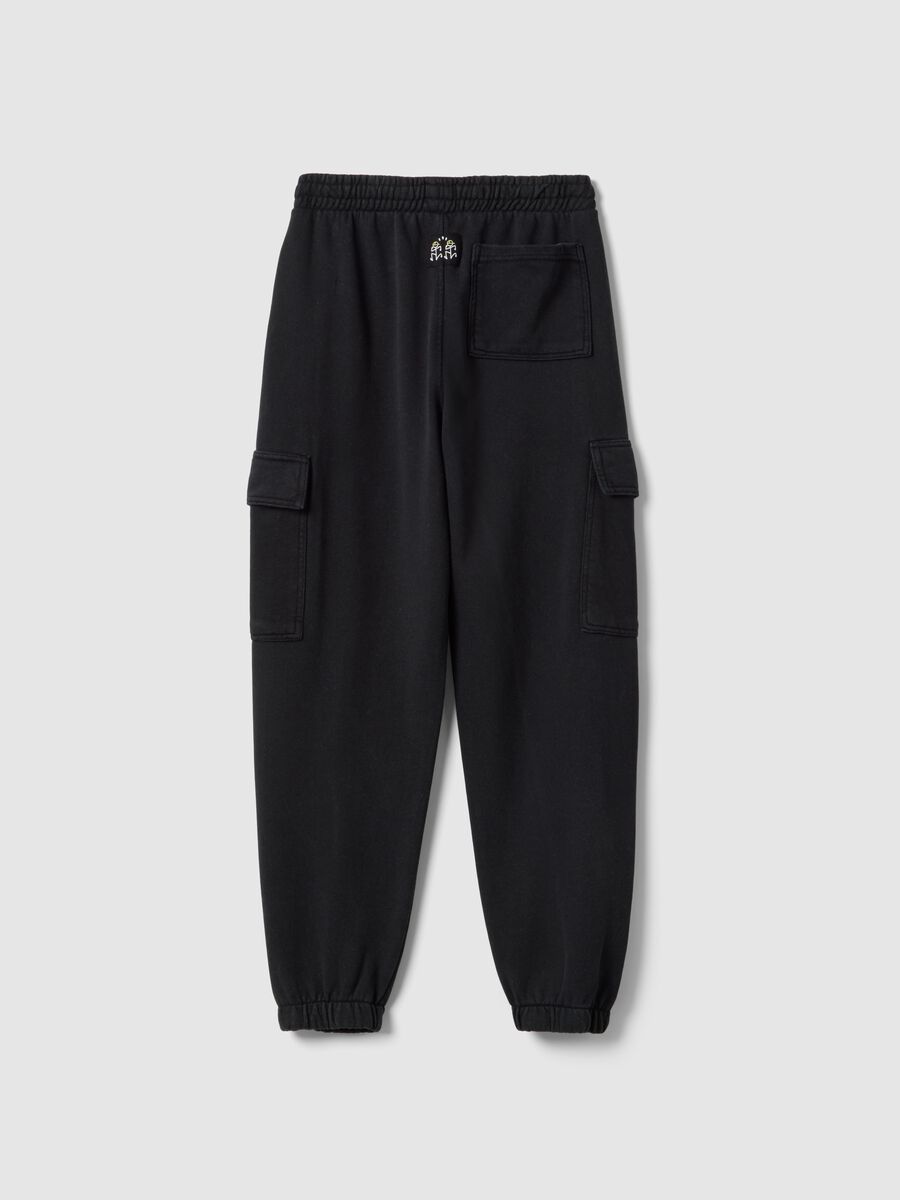 Boys' Regular Fit Black Cotton Blend Cargo Jogger Trousers_1