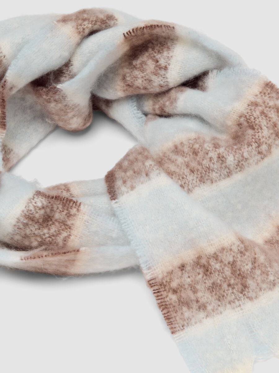 Blue and brown striped scarf with fringes_1