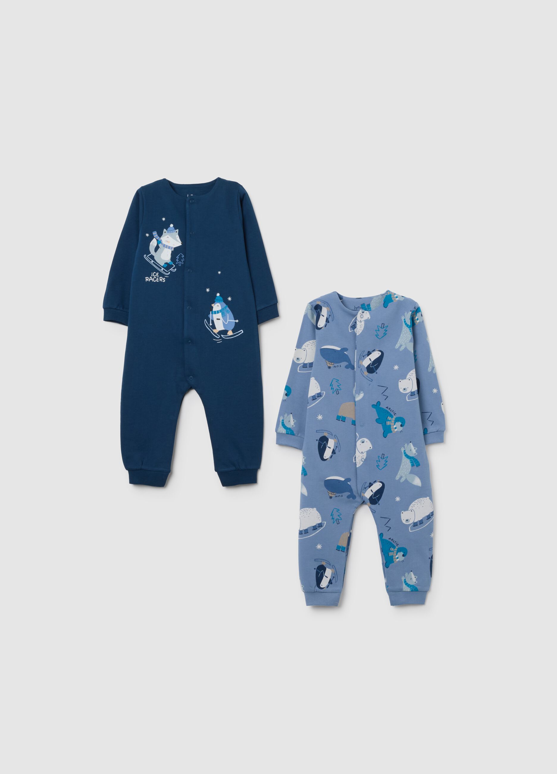 Blue Cotton Baby Sleepsuit 2-Pack