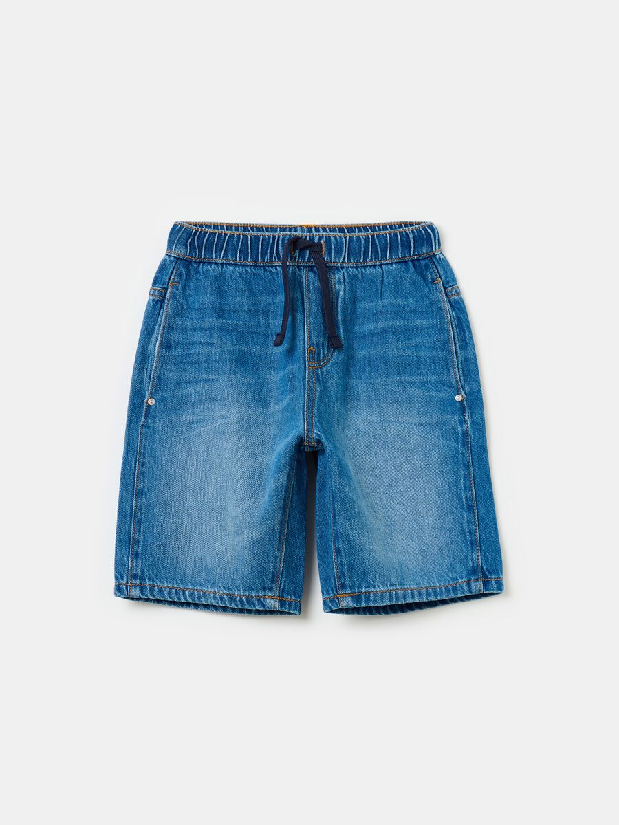 Bermuda jogger in denim con coulisse_0
