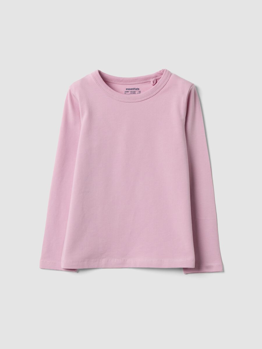 T-shirt rosa a maniche lunghe in cotone elasticizzato_0