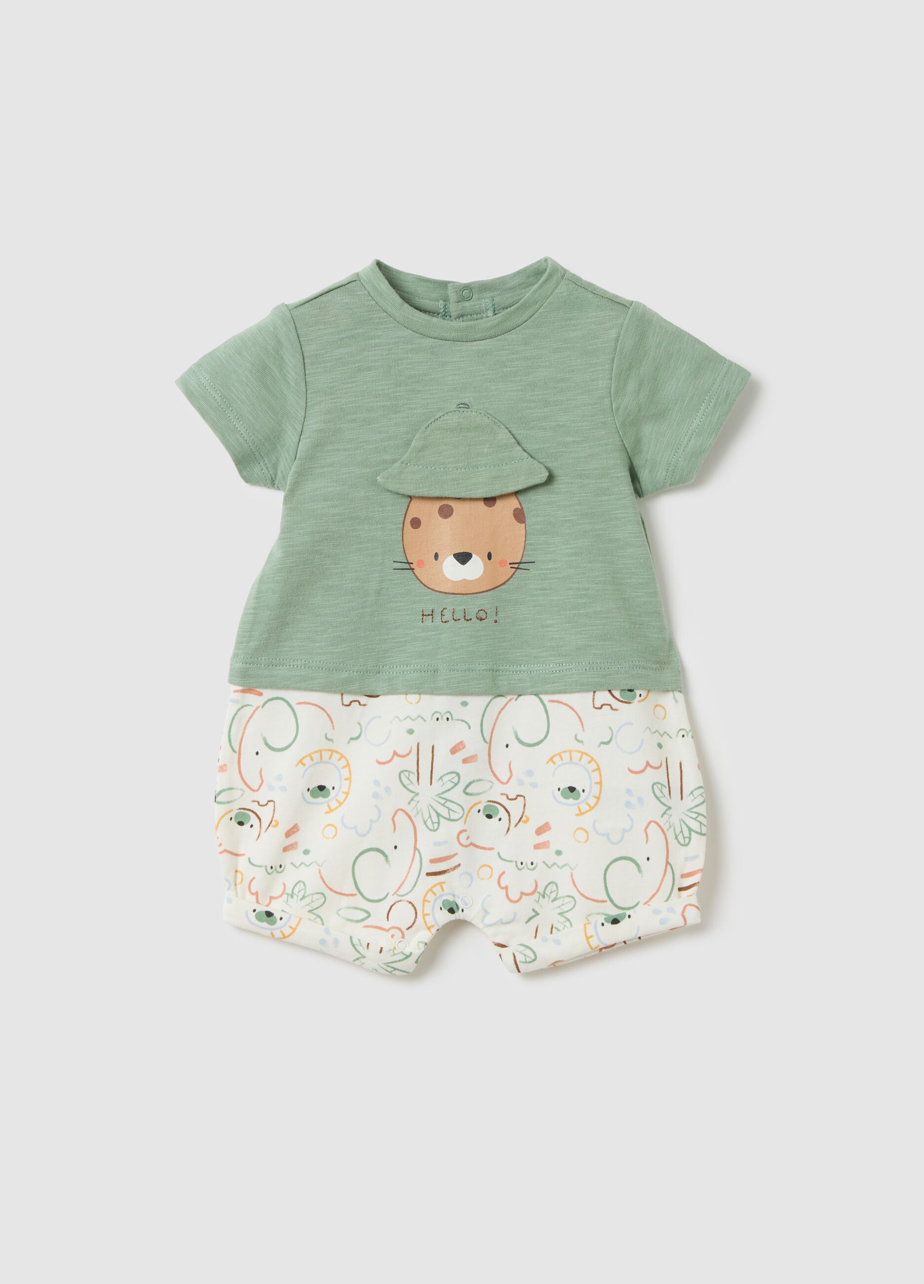Multi-coloured newborn all-in-one in pure cotton with print