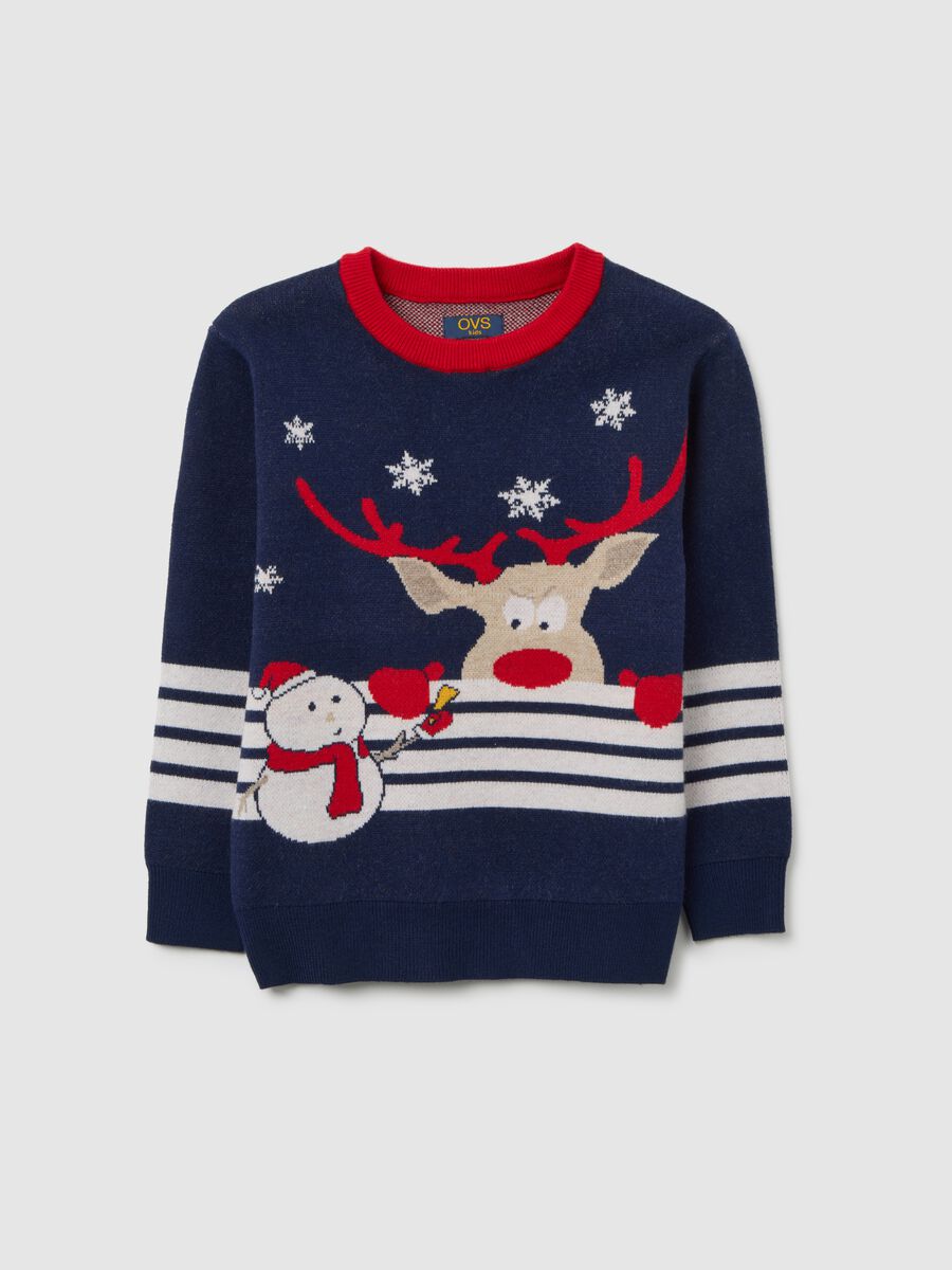 Kid's Regular Fit Multicolour Striped Christmas Sweater_0