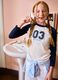 Blue stretch cotton T-shirt with contrast sleeves for girls_0