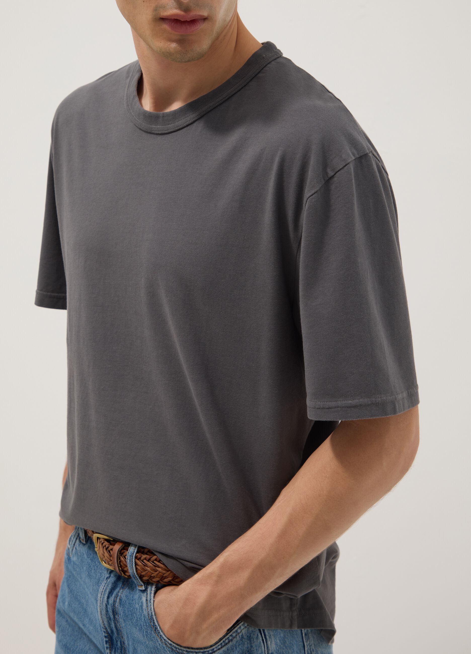 Grey pure cotton relaxed fit T-shirt