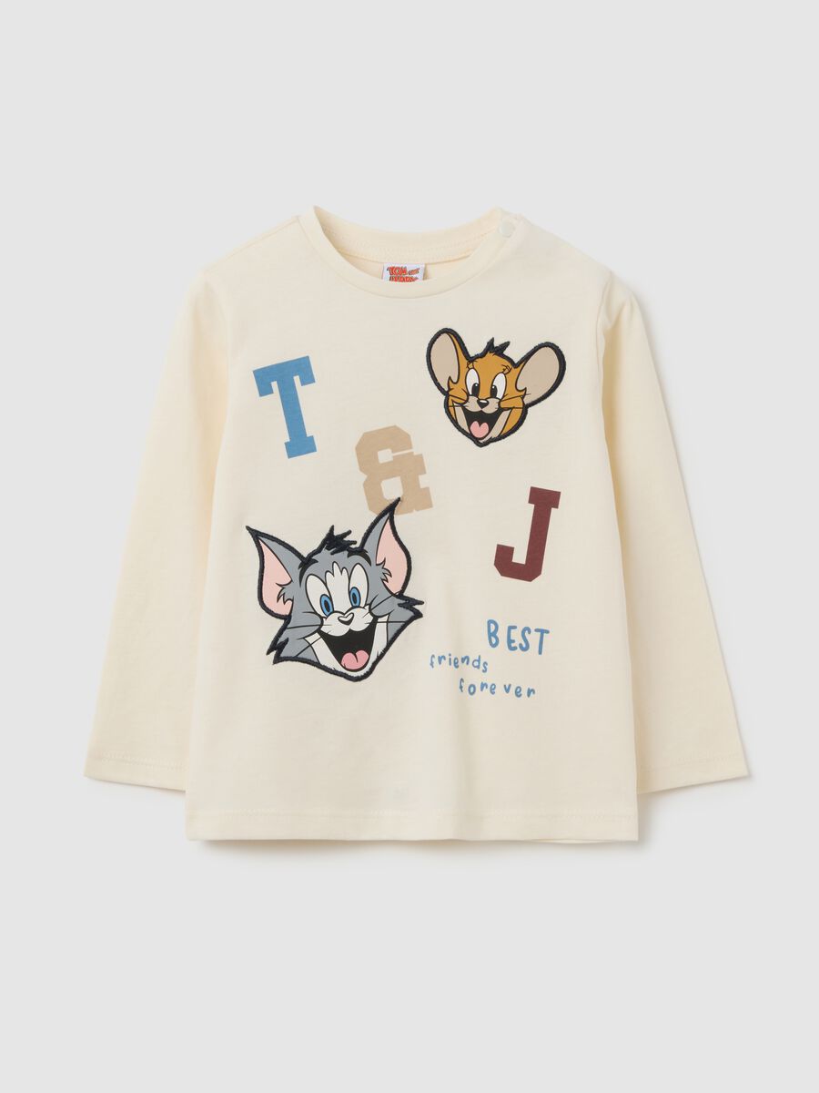 Maglietta da bambino in puro cotone beige con stampa_0
