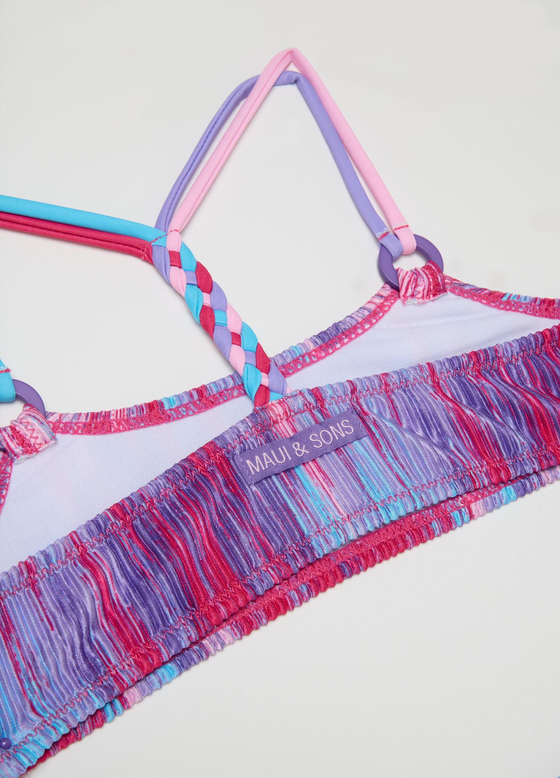 Costume bikini da bambina in misto con slip elasticizzato multicolor