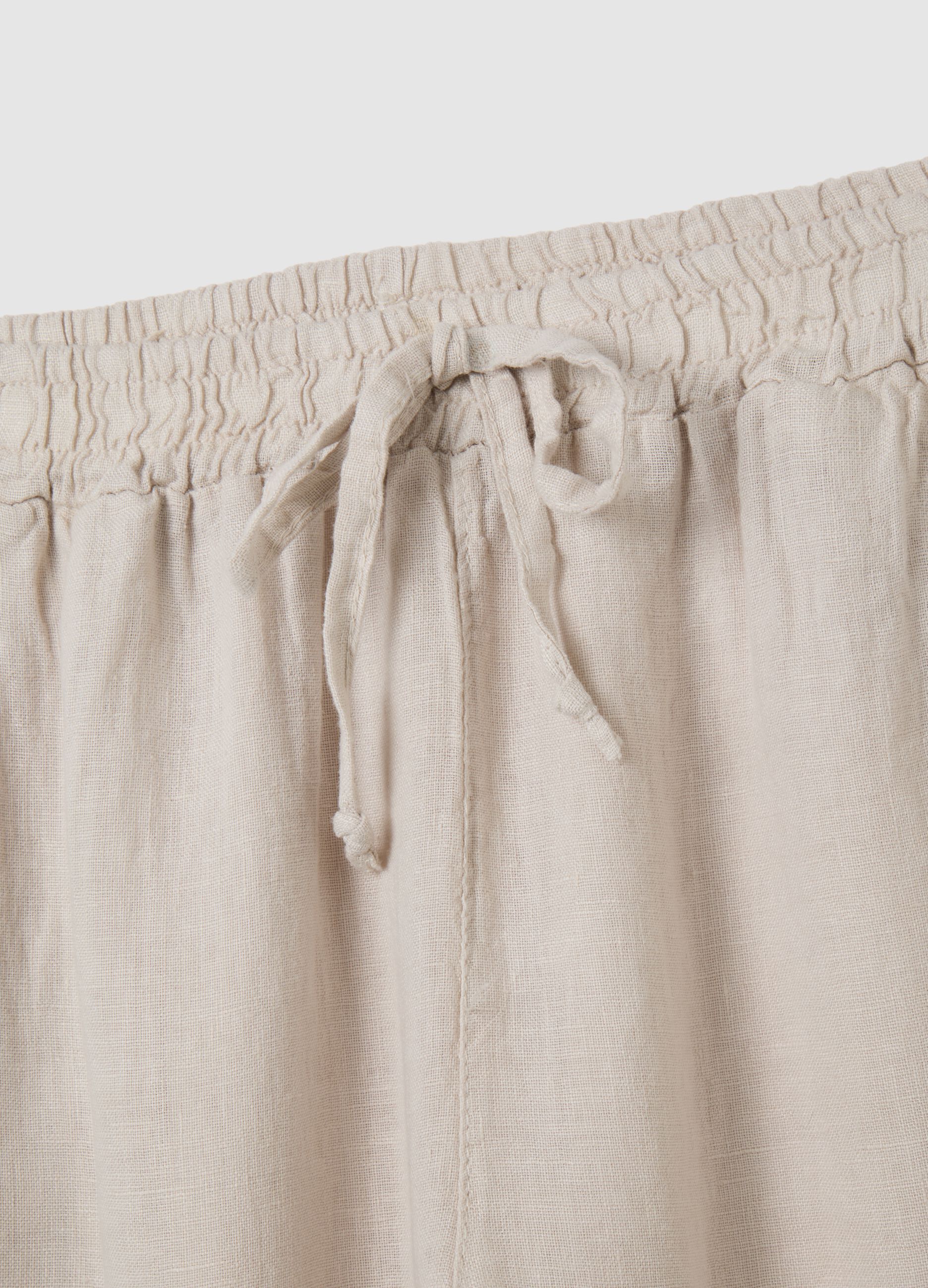 Women's beige pure linen trousers with regular fit