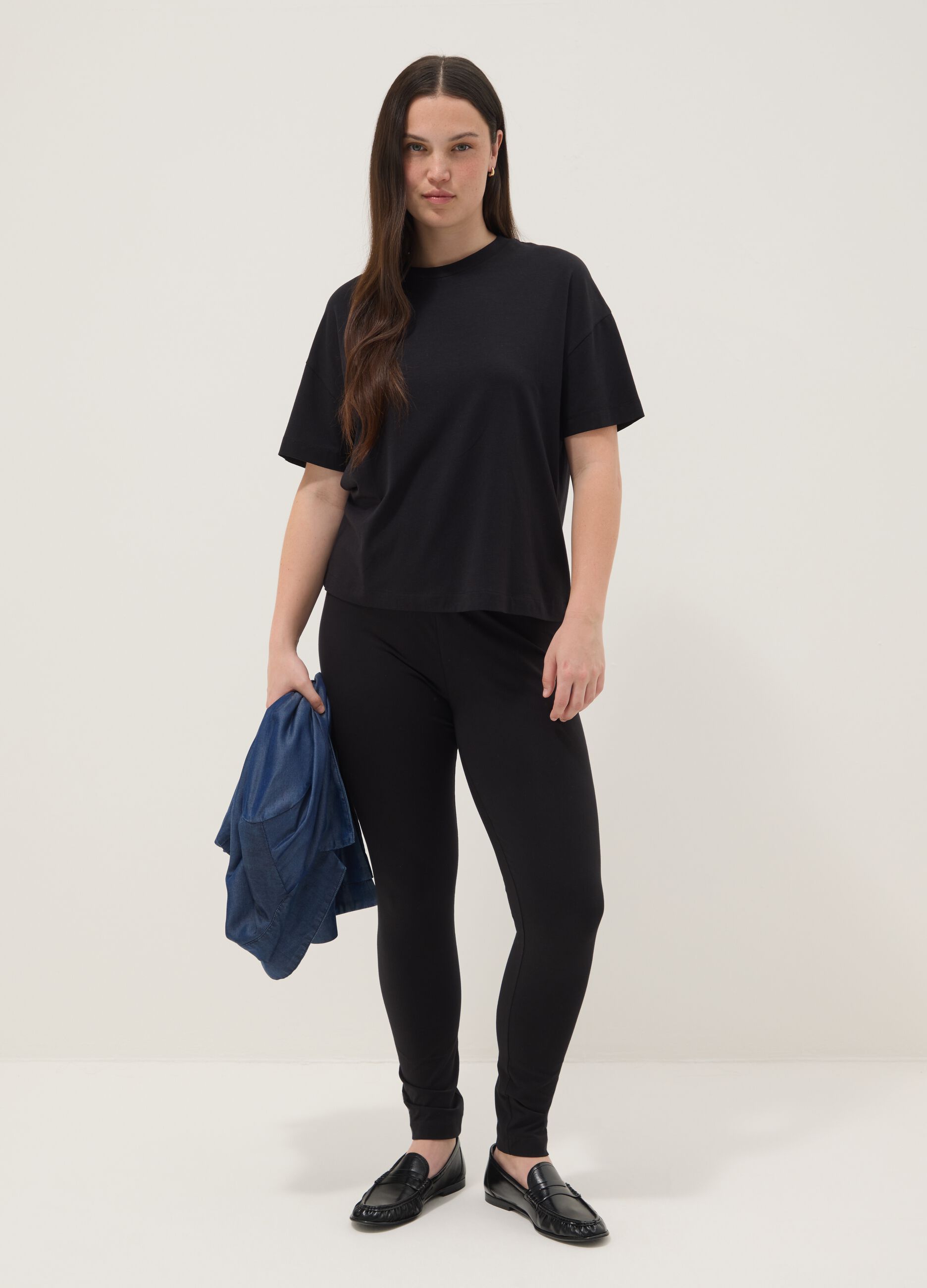 Black stretch cotton-modal T-shirt