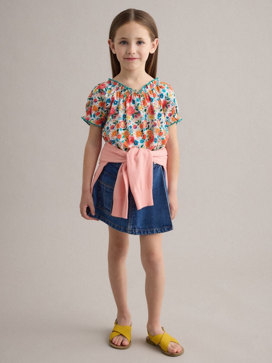 Girl's blue denim pure cotton regular fit skirt_0