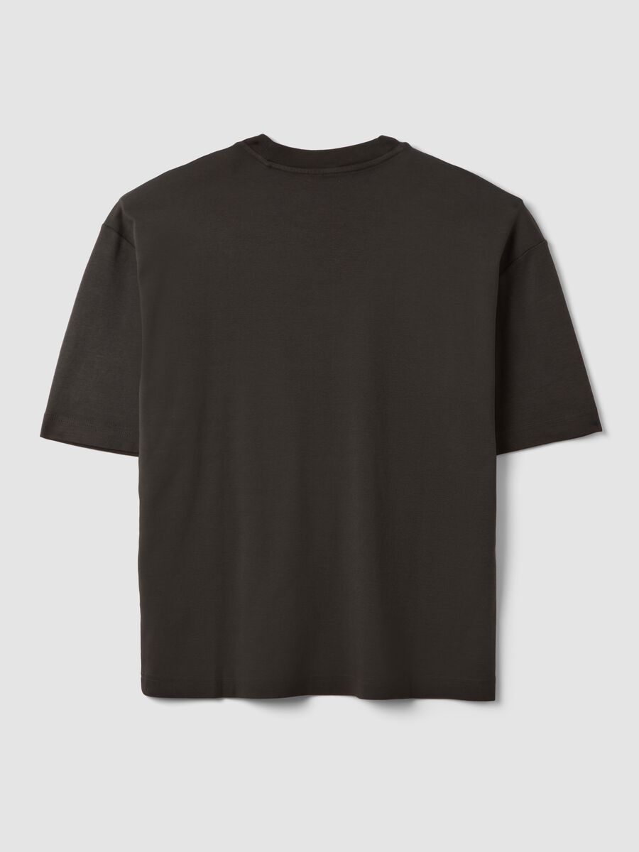 Brown cropped pure cotton T-shirt with front print, boxy fit_2
