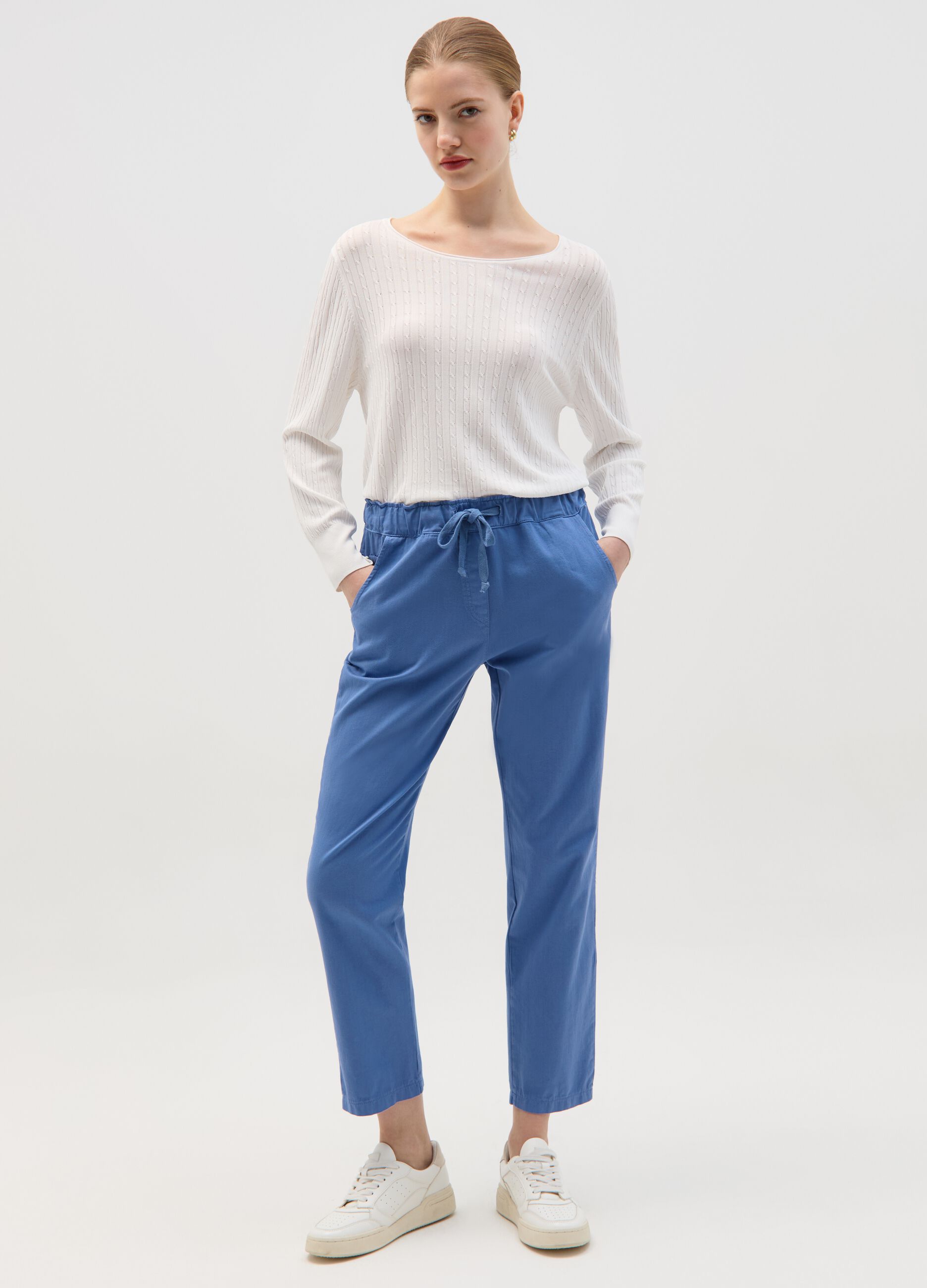 Joggers in cotone stretch con coulisse