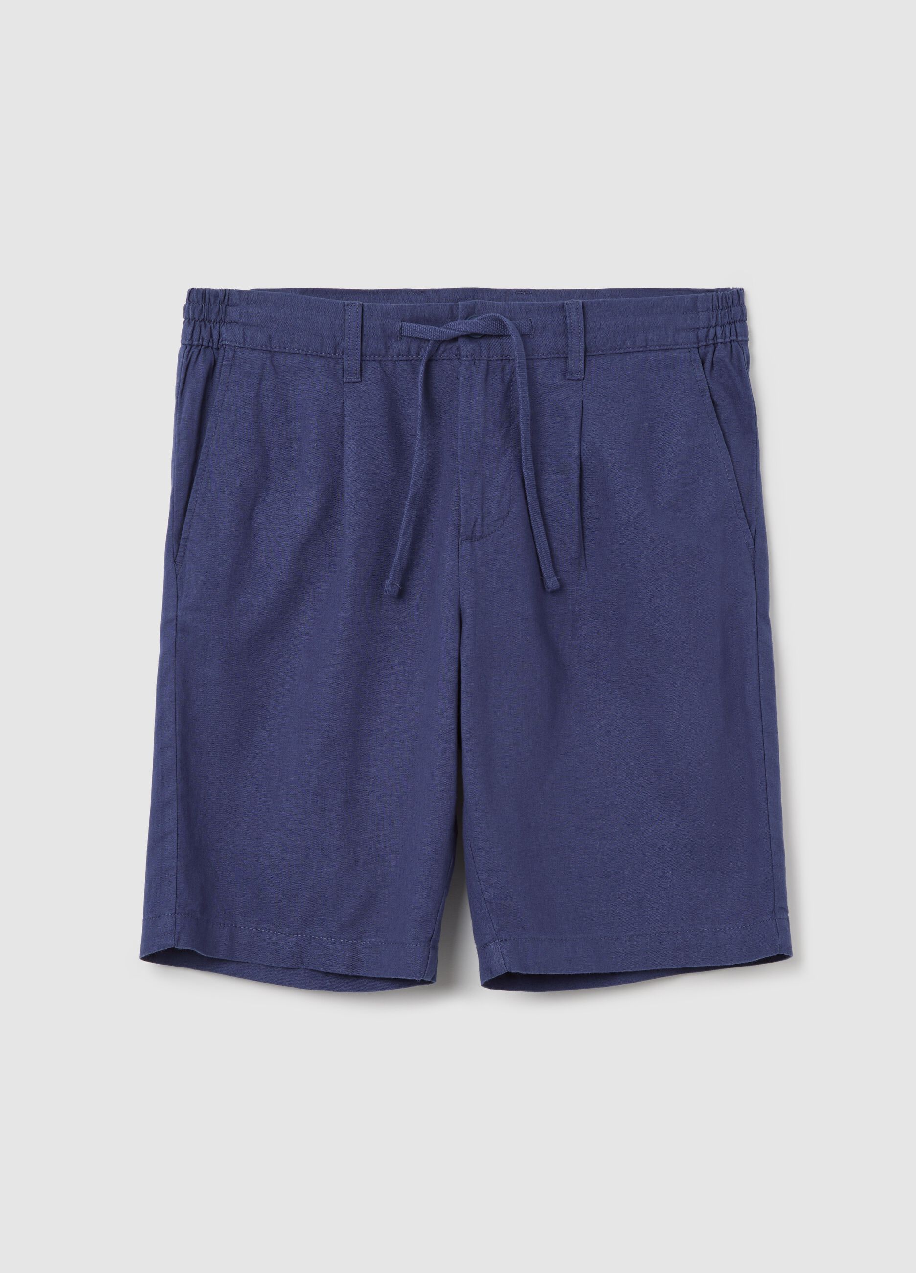 Men’s blue cotton and linen regular-fit shorts