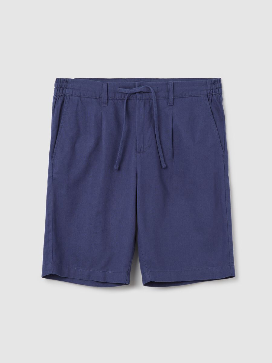Men’s blue cotton and linen regular-fit shorts_4