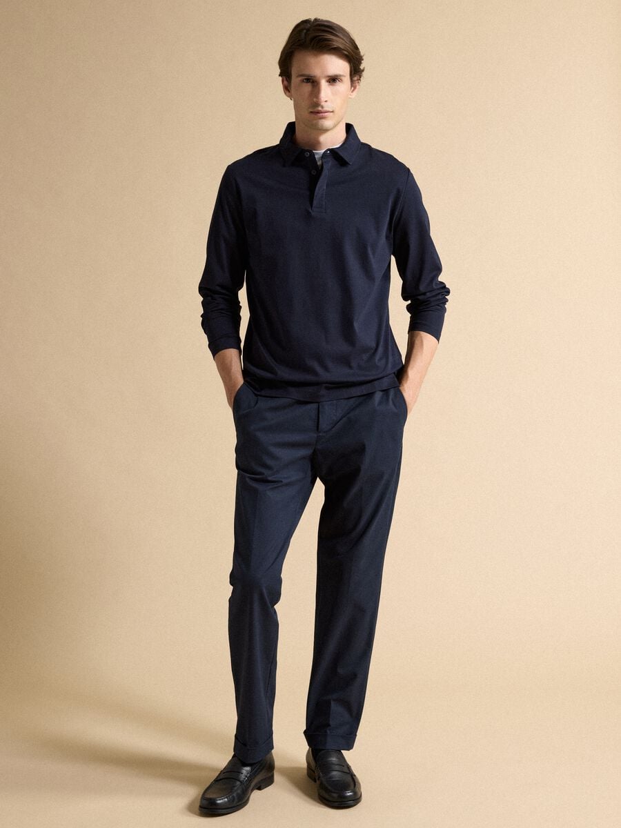 Polo blu a maniche lunghe in puro cotone_1