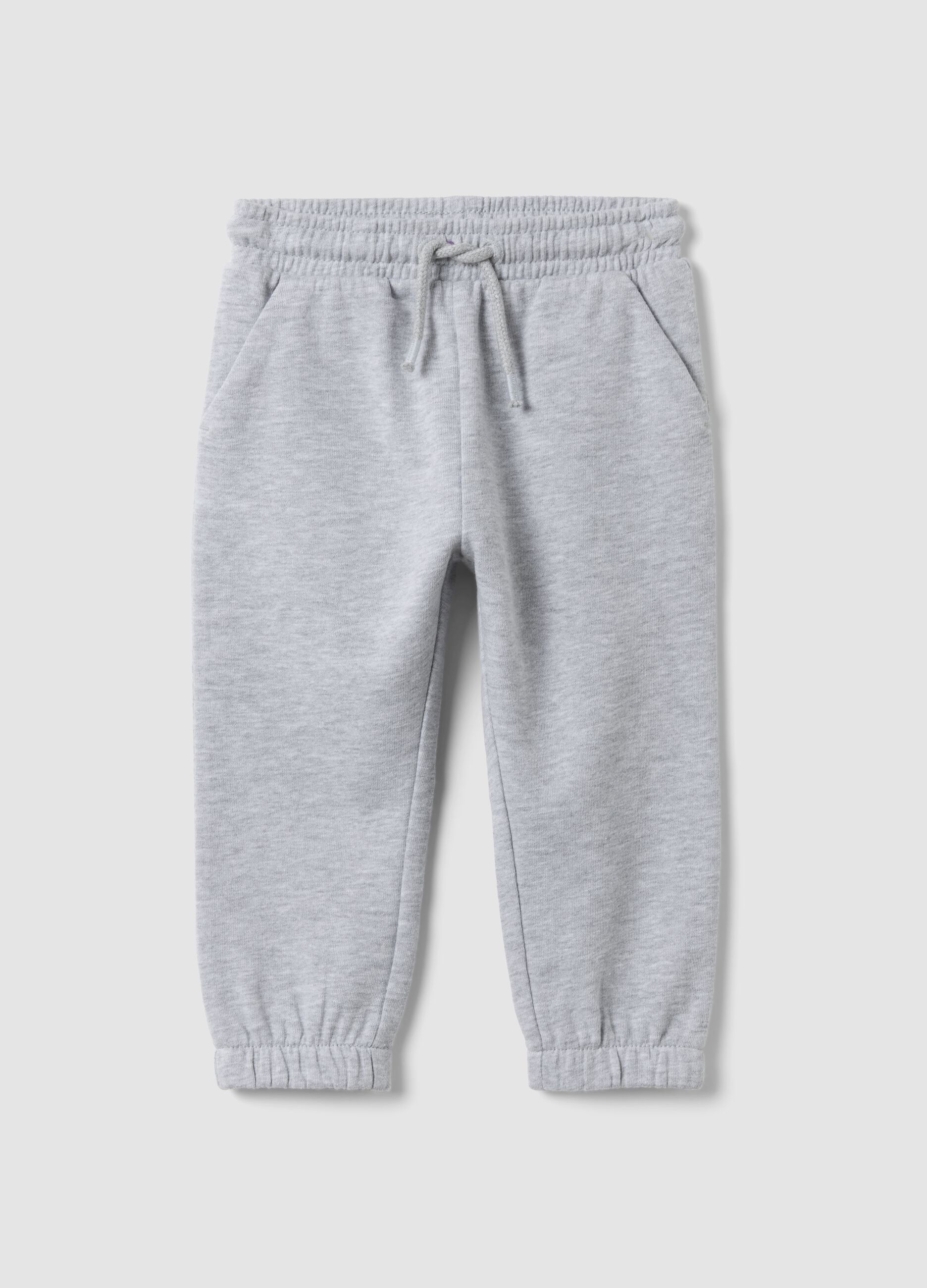 Grey jogger trousers in pure organic cotton with drawstring for baby boy