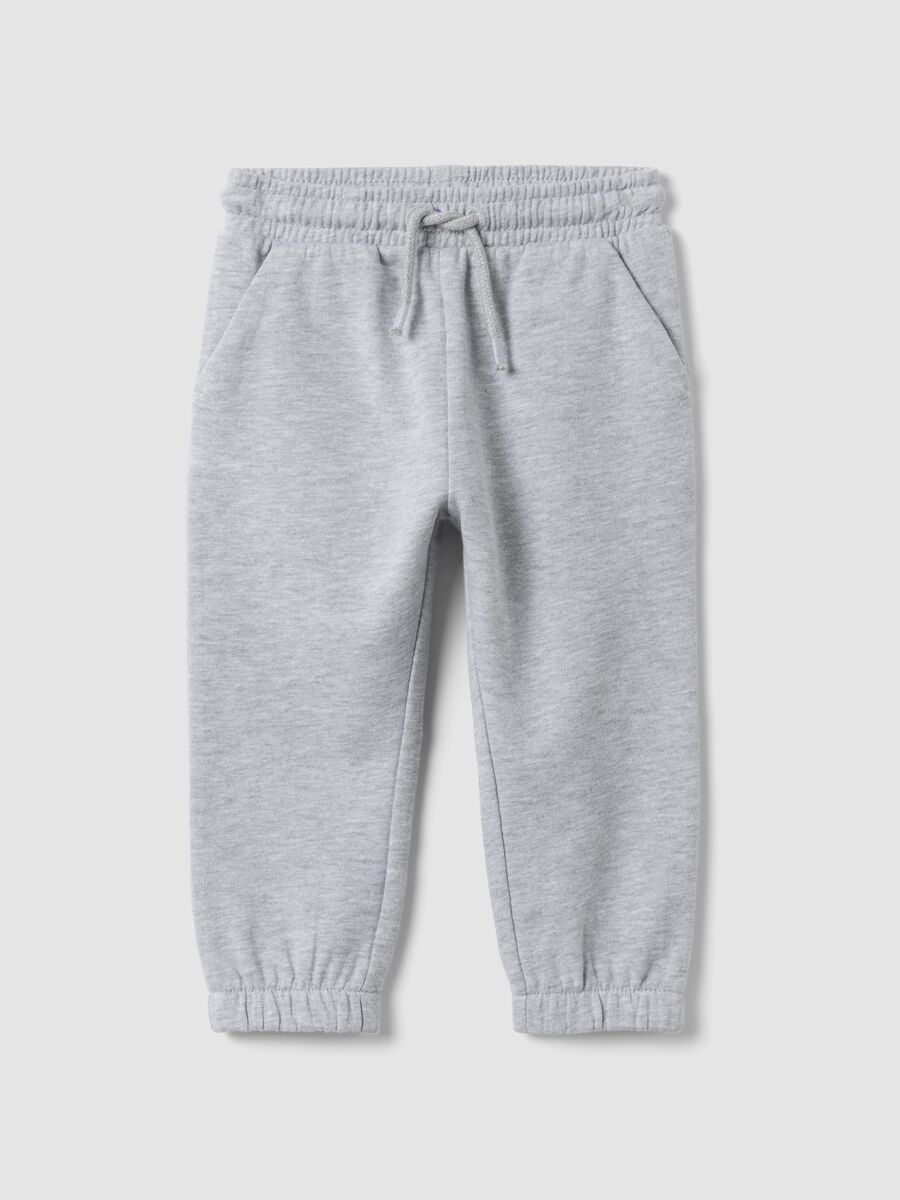 Pantaloni jogger grigi in puro cotone organico con coulisse per bimbo_0