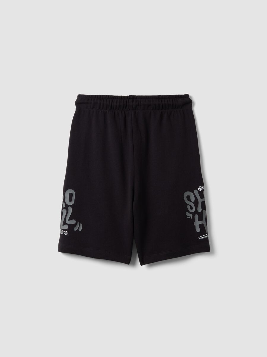 Shorts neri in puro cotone da ragazzo oversize fit con stampe_4