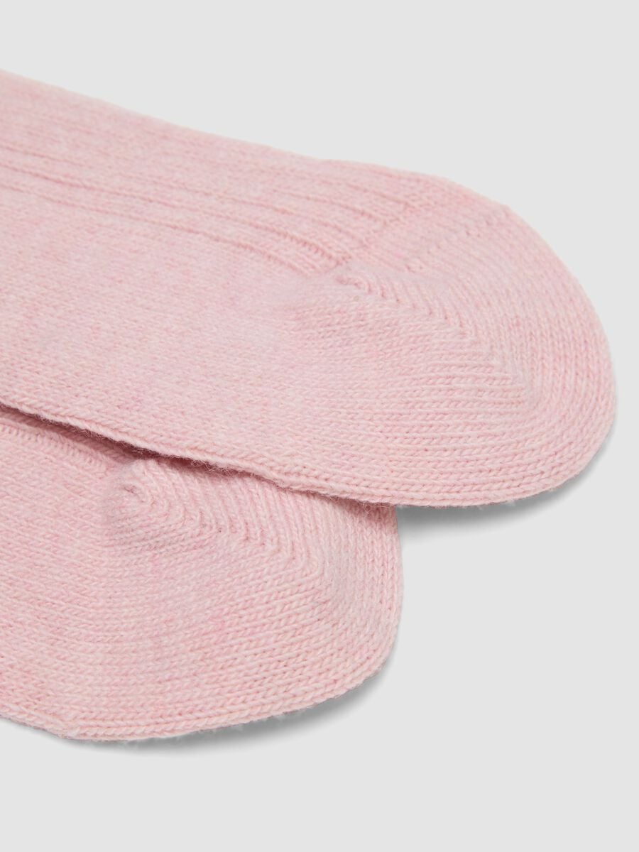 Pink ribbed socks in wool, viscose and stretch cashmere blend_1