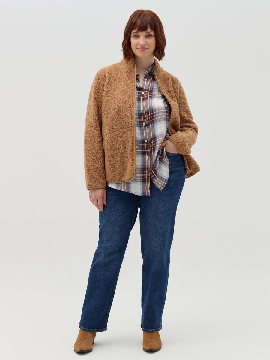 Curvy short bouclé jacket with piping_1