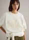 White cotton blend crew neck jumper regular fit with floral embroidery_3