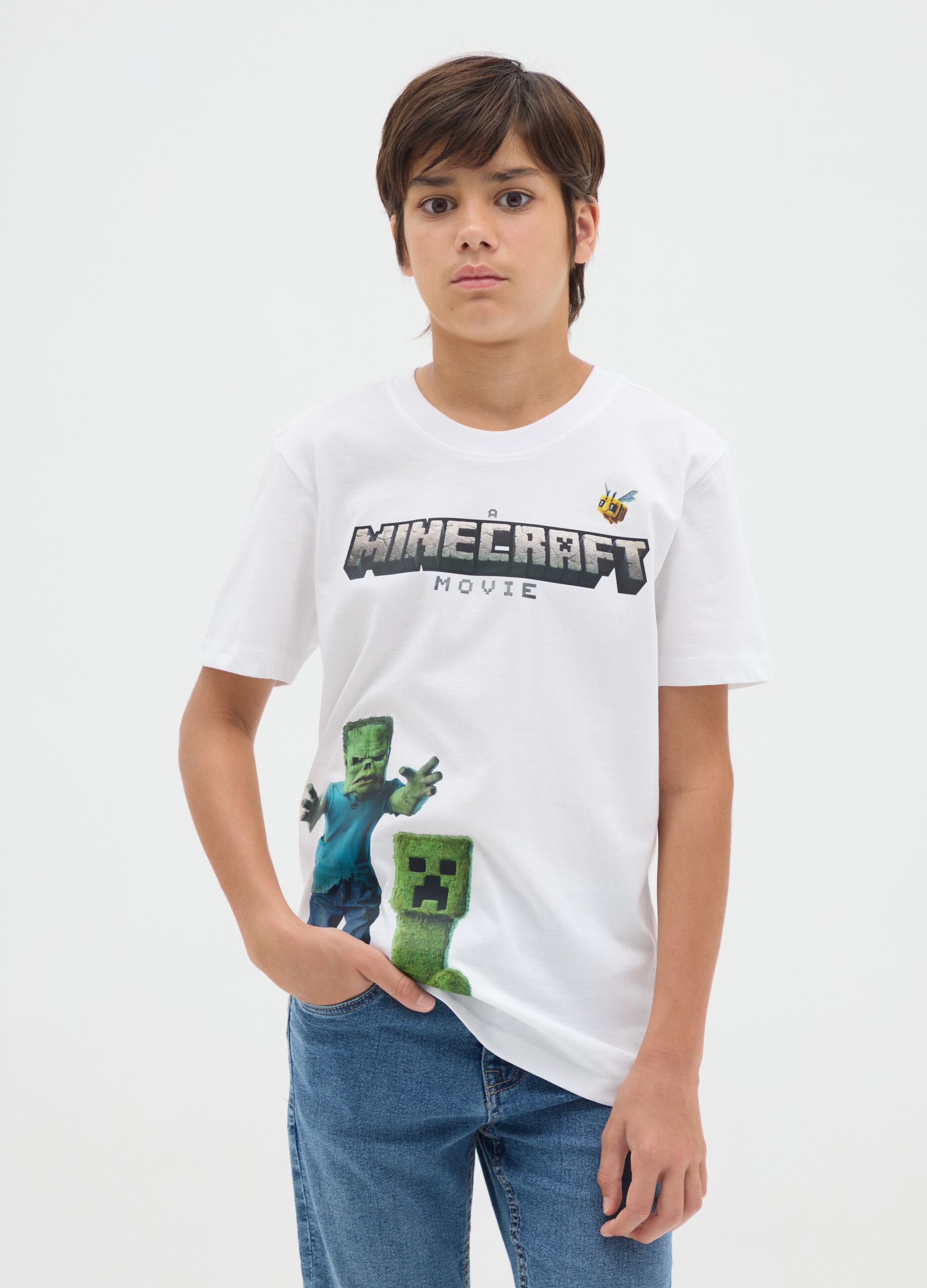 White OVS Kids T-shirt with Minecraft print