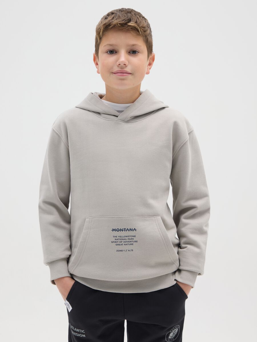 Felpa con cappuccio grigia da ragazzo in puro cotone regular fit_0