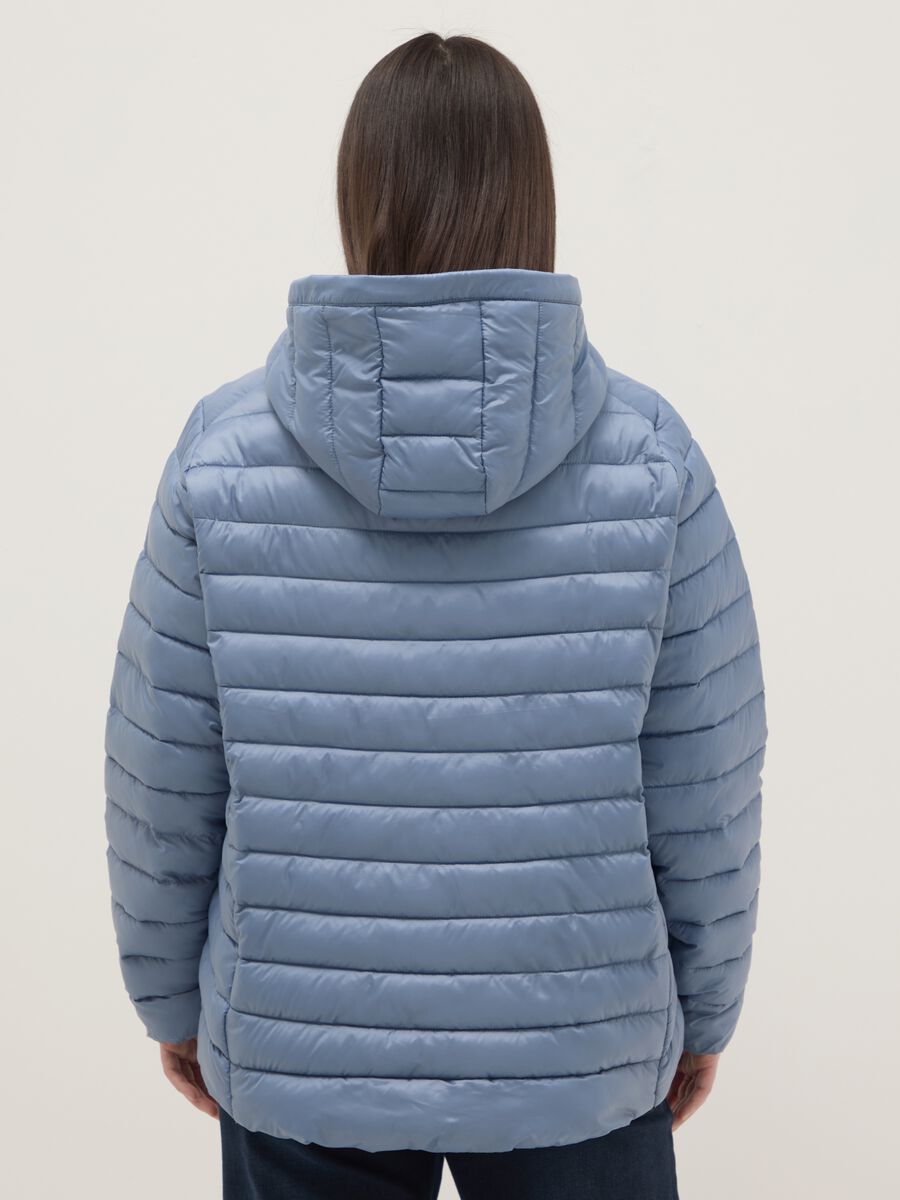 Blue padded regular fit jacket with zip and hood_2