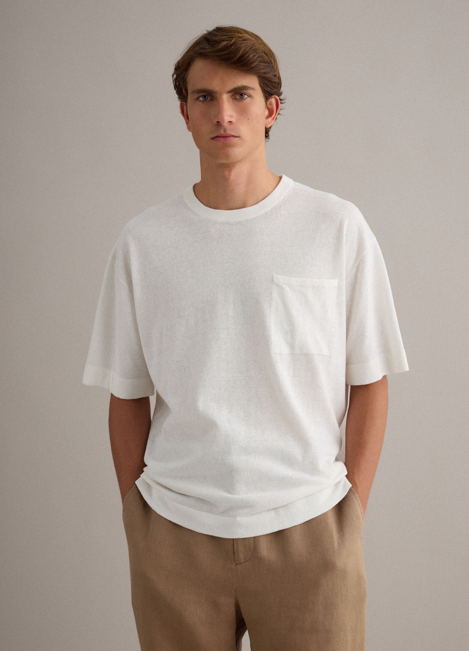 White pure cotton short-sleeve regular-fit T-shirt