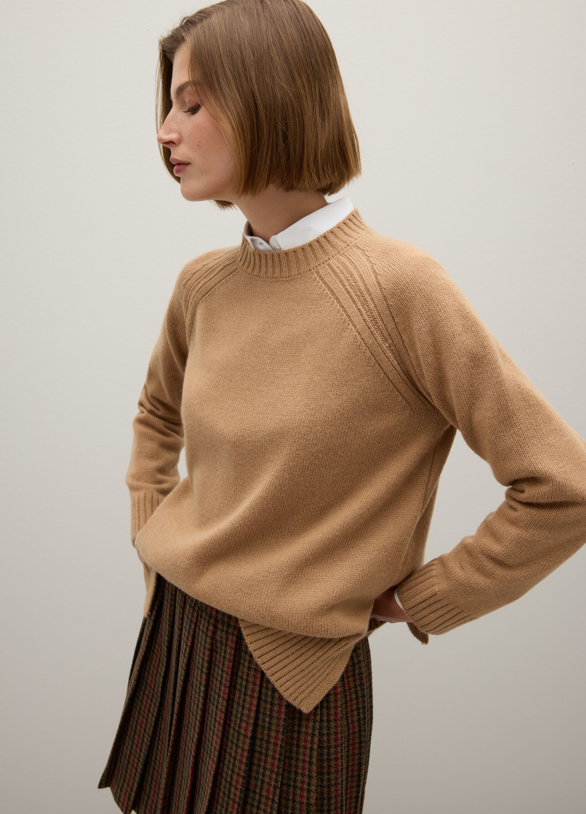 Beige wool blend oversized pullover