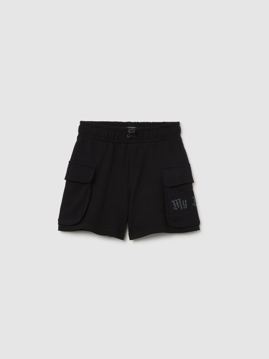 Black Cotton Cargo Shorts for Girls_3
