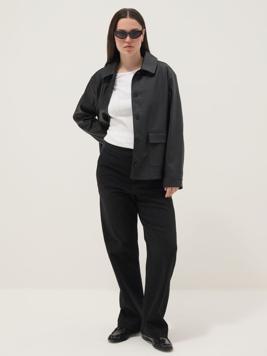 Jeans wide leg in cotone elasticizzato nero_0