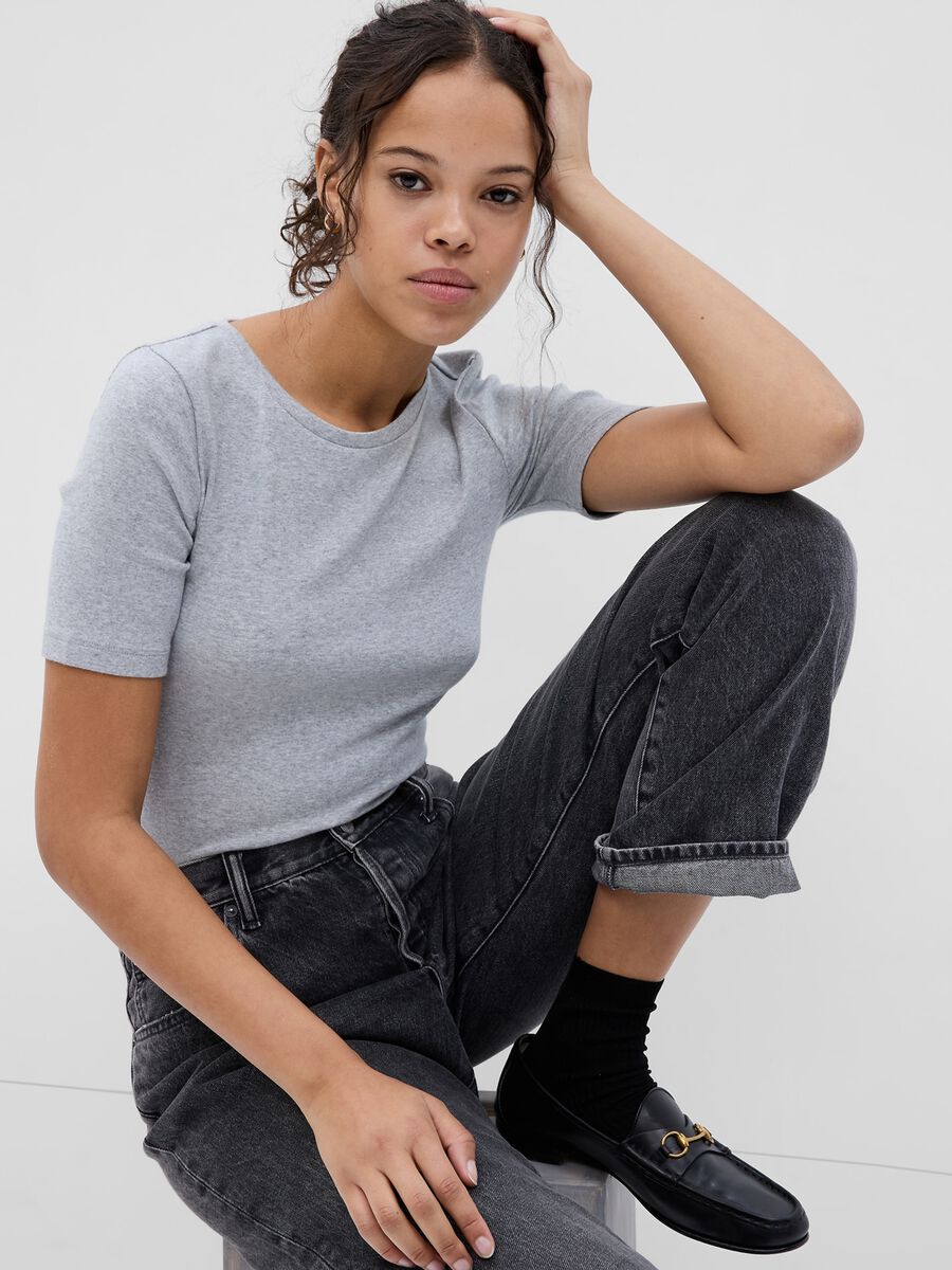 Round-neck T-shirt in cotton and modal mélange_0