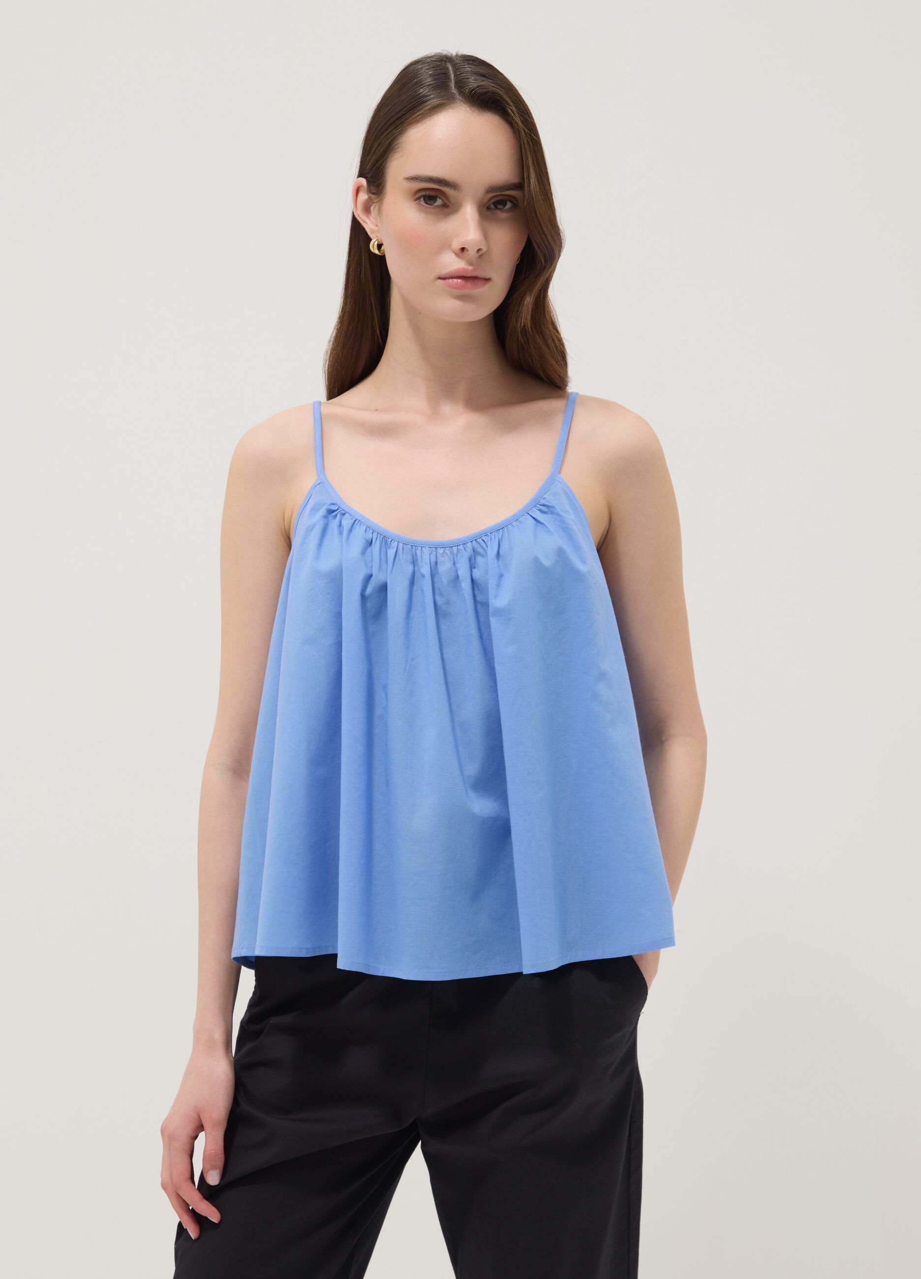 Blue pure cotton camisole with thin straps