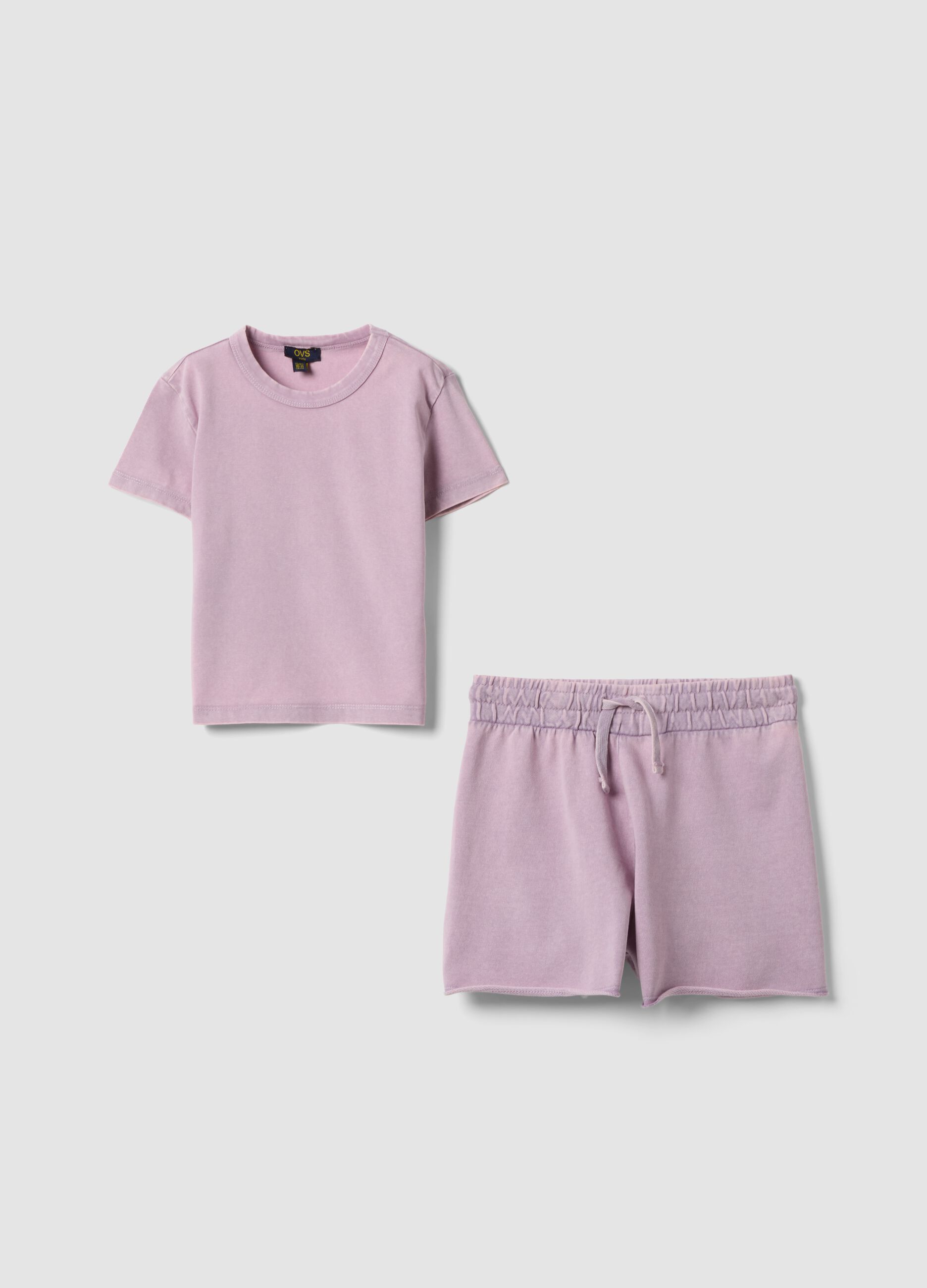 Pink stretch cotton set with T-shirt and shorts